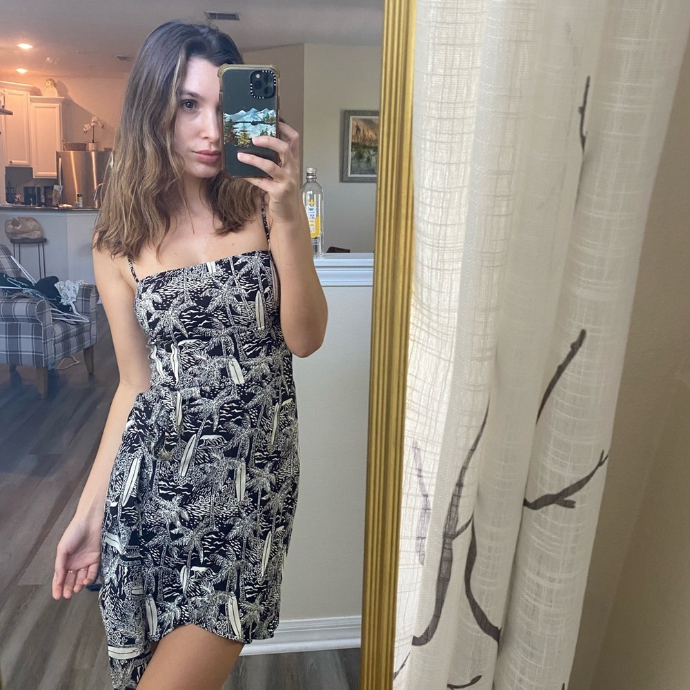 Reformation Black and White Strapless Mini Dress